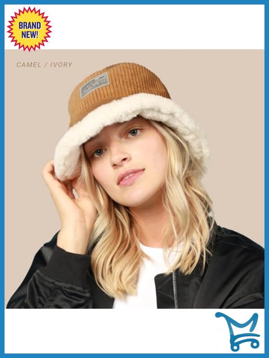 Reversible Fur Bucket Hat with Corduroy Side - Fleece Lined Unisex Winter Hat main image 4